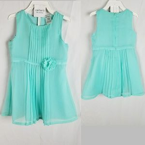 New Pleated Aqua Dress Floral Embelishment 12 Mo